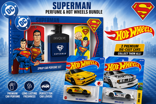 OFFICIAL DC- Superman Car Air Freshener Spray+ Hot Wheels Bundle
