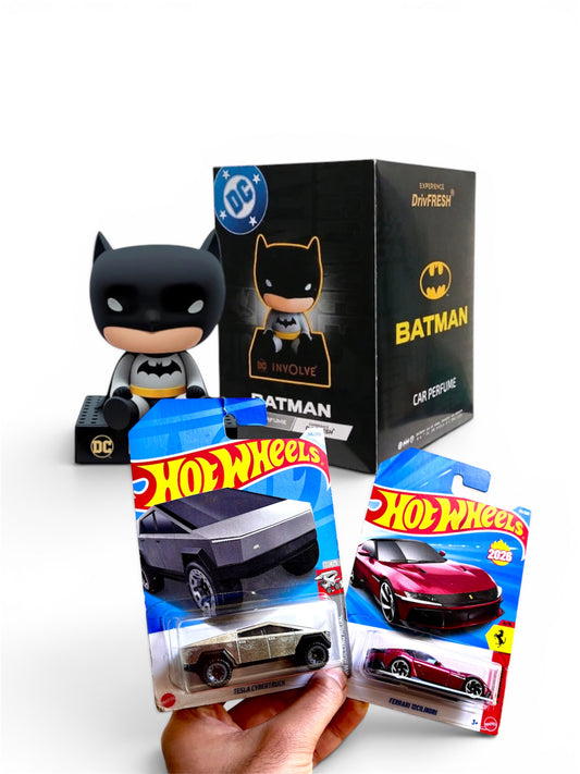 Batman Character Fiber Car Perfume with OFFICIAL DC MERCHANDISE+ Hot Wheels Bundle (2 refills of 15 g)
